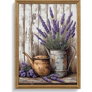 2Pcs FWAHREN Vintage Lavender Flower Framed Canvas Wall Art, Modern Farmhouse Pictures Prints Artwork, Rustic Cottage Country Floral Paintings Wall Decor for Living Room Bedroom Bathroom Kitchen, 12x16in