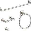 Brushed Nickel Bathroom Hardware Set 4 Pieces,Bathroom Accessories Set Stainless Steel Wall Mounted, Hand Towel Bar, Towel Ring, Robe Towel Hooks,Toilet Paper Holder,Towel Bar Set, 23.6 Inch