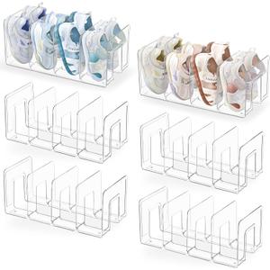 HBlife Clear Acrylic Kids Shoe Rack for Closet, 6 Pack, 4 Sections, Stackable, Crystal Clear, 4 Pairs Capacity