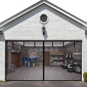 Garage Door Screen for 1 Car Garage Doors 8x7FT- Reinforced Fiberglass Door Screen,Stronger High Energy Magnets  Magnetic Screen Door (Black)