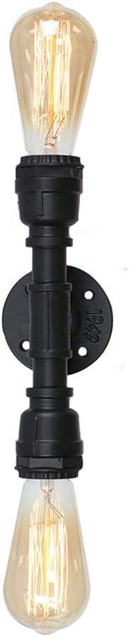 Vintage Edison Industrial 2-Light Bathroom Vanity Light- 2 Bulb Loft Minimalist Indoor Wall Sconce- Antique Steampunk Wall Lamp Light Fixtures for Hallways Storeroom Shop Decor (Black)
