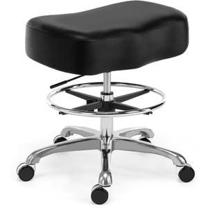 Ergonomic Saddle Stool with Foot Ring, Adjustable Rolling Chair, Black, Chrome