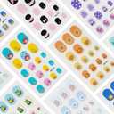 4 x Colorful Kid Nail Stickers Kid Fingertip Art Sticker Cute Kids Girls Self Adhesive Nail Strips for Nail Art Decoration Manicure Supplies Accessories Nail Decals for Little Girls