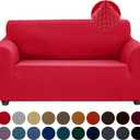 Joccun Stretch Loveseat Couch Cover Slipcover, 1-Piece Sofa Cover for 2 Cushion Couch Spandex Jacquard Washable Furniture Protector Cover for Living Room,Kids,PetsLoveseat,Ruby (Medium55"-78"))