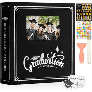 Graduation Scrapbook Self Adhesive Photo Album, DIY Memory Scrap Book Grad Picture Album Sticky Magnetic Pages holds 4x6 5x7 8x10 A5 Picture (Small 20 Sheets/ 40 Pages, Black-Window)