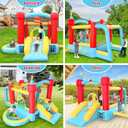 WELLFUNTIME Inflatable Bounce House with Slide, Jumping Castle with Blower and Wave Pool, Basketball Rim, Football Goal