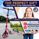 Outdoor Cruiser Kick Scooter for Ages 6+, for Kids, Teens, and Adults, Max Load 250 LBS, Foldable, 8-inch Wheels for Kids and Adults, Dual Suspension, 3 Adjustable Levels, Child Safety Approved, Pink