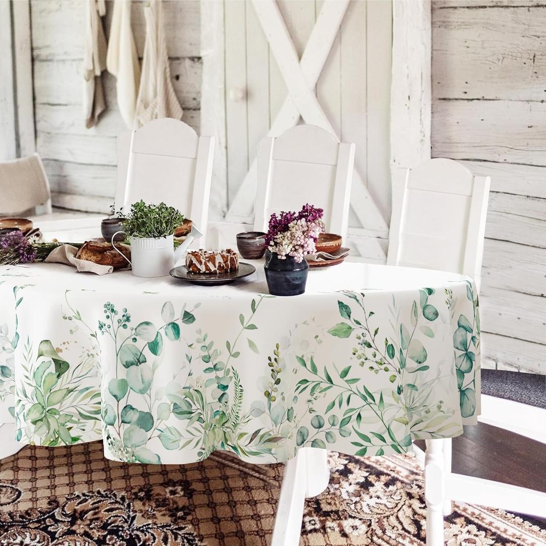 Sage Oval Tablecloth,60 x 102Inch, Green Leaf Table Cloth, Sage Green Farmhouse Watercolor Floral Waterproof Tablecloths,Suitable for Indoor/Outdoor,Holidays,Kitchens,Dining Rooms,and Party