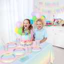 Pastel Rainbow Birthday Party Supplies, Includes Happy Birthday Banner, Tablecloth, Plates, Napkins, Cups, Knives, Forks, Spoons, Straws for Girls Birthday Party Decorations, Serves 20 Guests