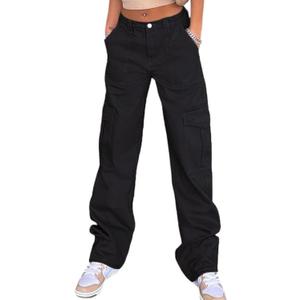 WZIKAI Cargo Pants for Women High Waisted Casual Pants Baggy Wide Leg Trousers Y2K Streetwear with 6 Pockets (X-Large, Black)