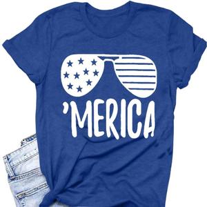 Merica Shirt for Women American Flag Tee Shirts Short Sleeve 4th of July Patriotic Shirts Tops (XX-Large, Blue10)