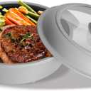 GLOU-GLOU GOOSE GGG Microwave Grill Pan, Fry Griddle Crisper Pan with Lid for Grilling Browning and Crisping Foods Microwave Silicone Cookware for Meat Sandwich Vegetable Light Grey