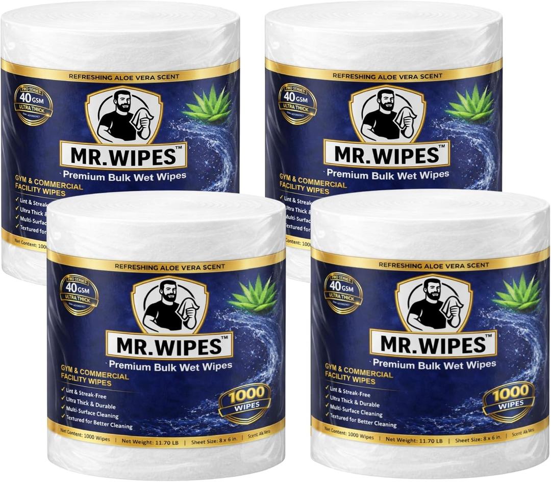 MR. WIPES Premium Bulk Wet Wipes – 1800 Count per Roll, Gym & Fitness Equipment, Commercial Use, 8” x 6” Sheet, Pro Series 40 GSM