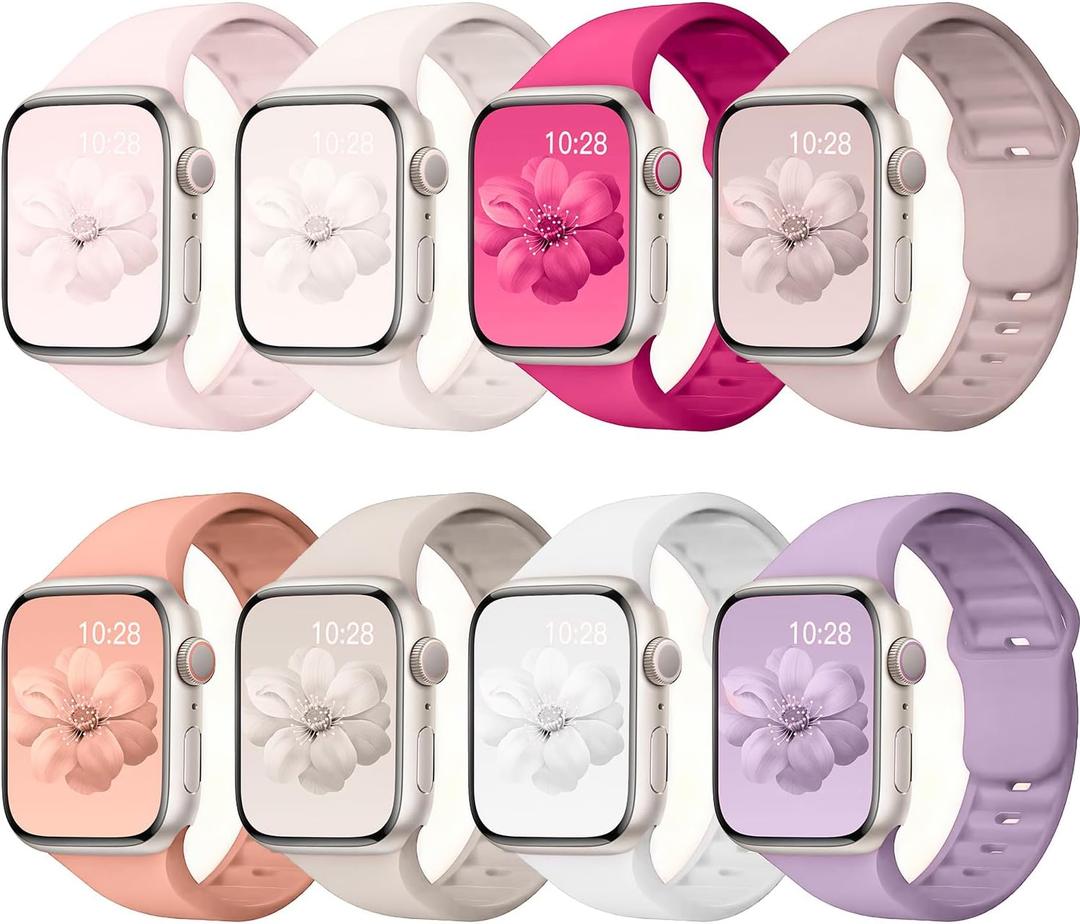 8 Pack Sport Band Compatible with Apple Watch Bands Women Men 40mm 38mm 41mm 42mm 44mm 45mm 49mm 46mm,Silicone Waterproof Strap for iWatch Apple Watch Series11 10 9 8 7 6 5 4 3 2 1 SE Ultra