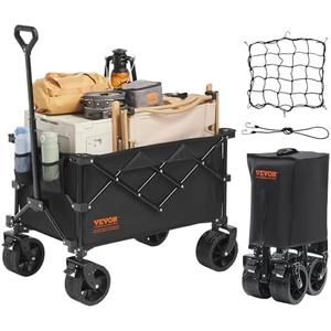 VEVOR Collapsible Folding Wagon 220L/350LBS, Heavy Duty Beach Wagon Cart Foldable with Big Wheels, Outdoor Utility Wagon All Terrain Wagon for Groceries Camping 35 x 21.3 x 42.5 in