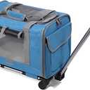 OLOTU Pet Backpack Portable Pet Trolley Case, Foldable Cat Carrier, Rolling Pet Carrier with Telescoping Handle, Breathable Cat Backpack Spacious (Blue-)