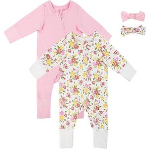 Satol Baby Girl Cotton Clothes, One-Piece Zip Front Footed, 2 Way Zipper Outfit Baby Clothes for Girls Size 6-9M
