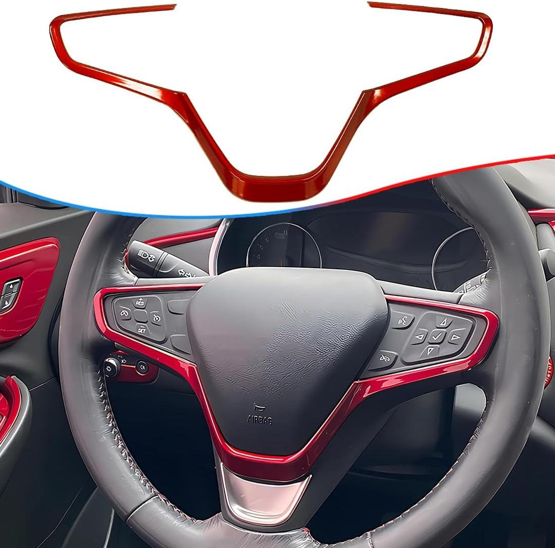 MUXEE Steering Wheel Buttons Frame Stickers Cover Trim for Chevrolet Malibu 2016 2017 2018 2019 2020 2021 2022 2023 2024 - ABS Wine red Sport Interior Accessories