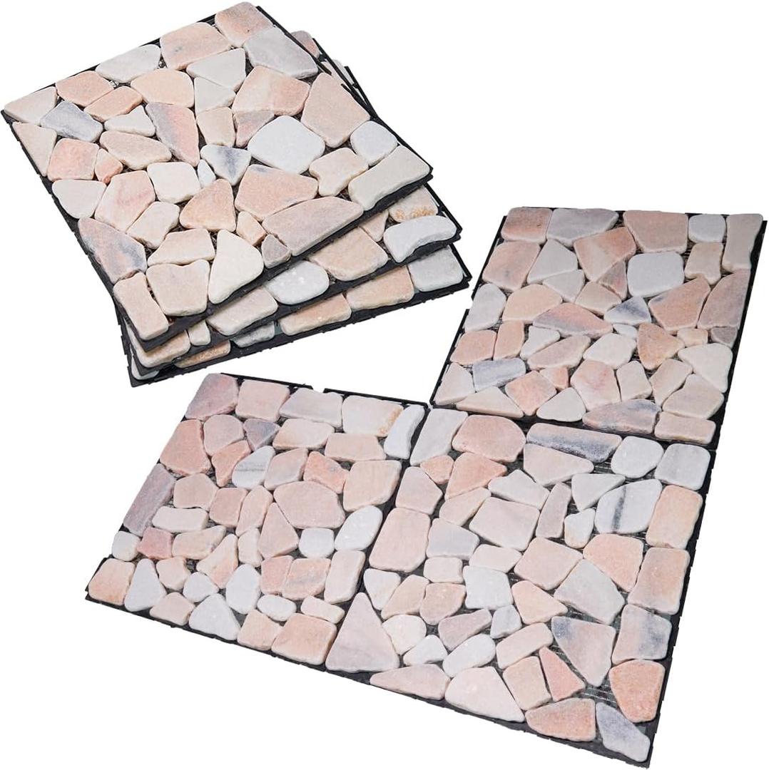 DIY Deck Tiles Natural Patio Marble Floors, Outdoor Garden Terraces Balcony Floors, Decking Easy to Install, Efficient Drainage (Pink)