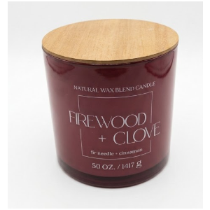 Natural Wax Blend Candle Firewood + Clove, Glass Jar Candle 50 OZ