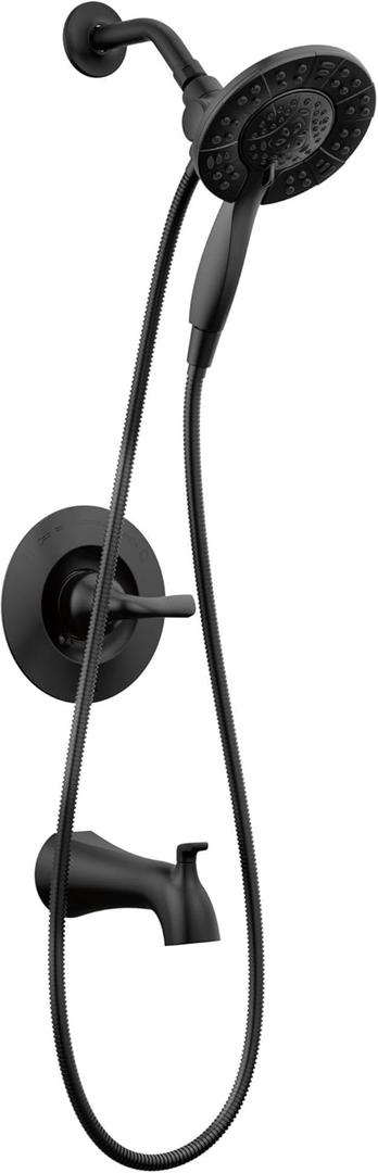 Delta Arvo 14 Series Matte Black Bathtub Shower Faucet Set with In2ition 2-in-1 Dual Shower Head with Handheld Spray Combo, Valve Trim Kit, Matte Black 144840-BL-I (Valve Included)