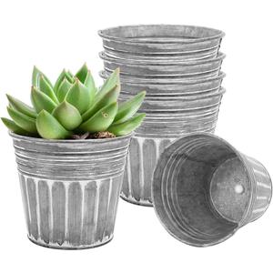 vensovo 4 Inch Silver Metal Rustic Flower Pots - 6Pcs Small Galvanized Planters with Drainage Hole and Rubber Plug, Rustproof Metal Bucket Plant Pots Farmhouse Vintage Style for Decor
