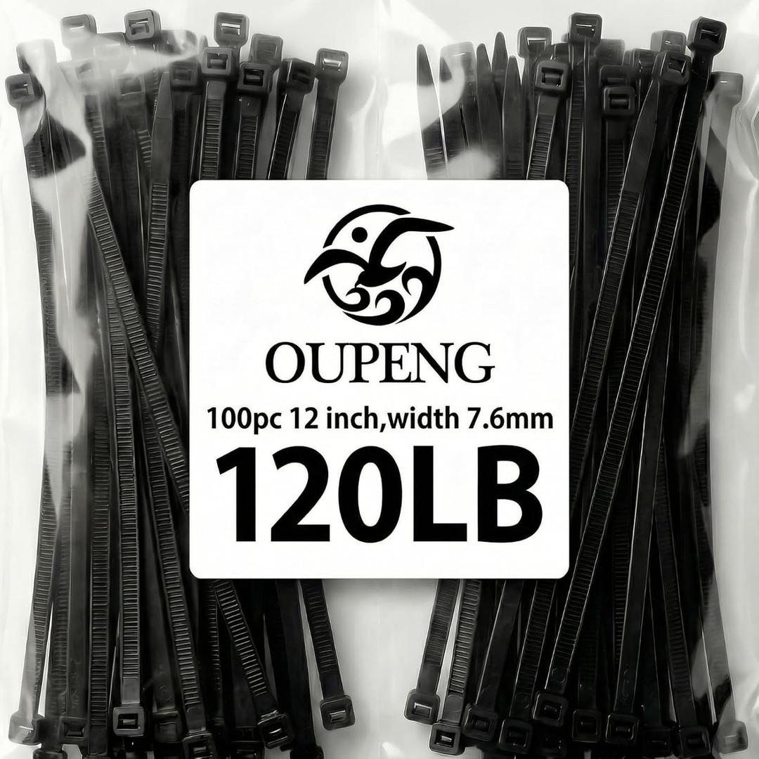 Zip Ties 12 inch Heavy Duty Cable Ties with 120 Pounds Tensile StrengthBlack Zip Ties100 Pack, Wire Ties for Indoor and Outdoor Use.