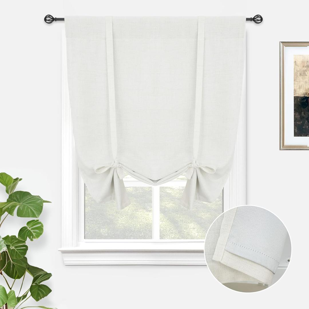 DriftAway Double Layer Linen Blackout Tie Up Curtains Thermal Insulated Fully Lined Balloon Roman Shade Bathroom Window Adjustable Rod Pocket for Small Window 31 Inch by 47 Inch Ivory Cream