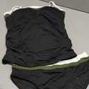 Daci Bandeau Tankini Swimsuits for Women - Two Piece Ruched Tummy Control Bathing Suit Strapless Swimwear with Bottom (Medium, Black Color Block)