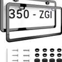 Black with Chrome Finish License Plate Frame - Stainless Steel Metal Frame with Screw Caps, 2 Pack (Chrome Black(Mirror Finish))