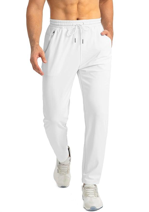 G Gradual Men's Joggers with Zipper Pockets Stretch Tapered Sweatpants Athletic Pants for Men Workout Running Gym (White, Small)