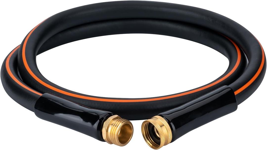 EASTRANS Short Garden Hose 15 ft x 5/8", Heavy Duty Black Orange Water Hose with 3/4" Solid Brass Connector, Flexible, Lightweight, Durable