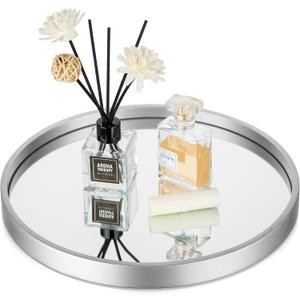 Hanobe Mirror Bathroom Vanity Tray: Sliver Perfume Organizer Decorative Round Trays for Makeup Jewelry Dresser Holder for Women - Entry Way Table Counter Decor 12' (11.8")