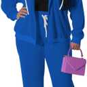 Tycorwd Women's Plus Size Two Piece Outfits Sweatsuits Sets Long Sleeve Full Zipper Hoodies Wide Leg Pants Tracksuit Sets (Blue, XXXL)