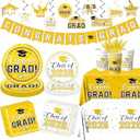 Graduation 2025 Decorations Tableware, 189pcs White Gold Graduation Plates and Napkins Cups for Congrats Grad Class Of 2025 Graduation Party Supplies, Serves 25