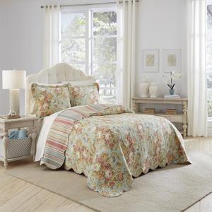 Waverly Spring Bling Modern Farmhouse Floral 3-Piece Reversible Quilt Bedpread Set, King, Vapor