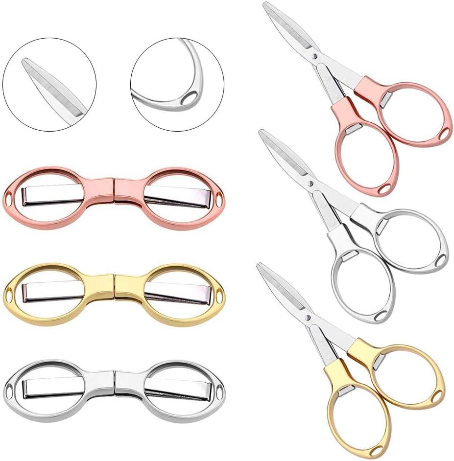 6PCS Folding Scissors, Portable Stainless Steel Travel Scissors, Glasses-Shaped Mini Shear with 3 Colors for Home Office Friends Families (Rose Gold, Gold, Silver)