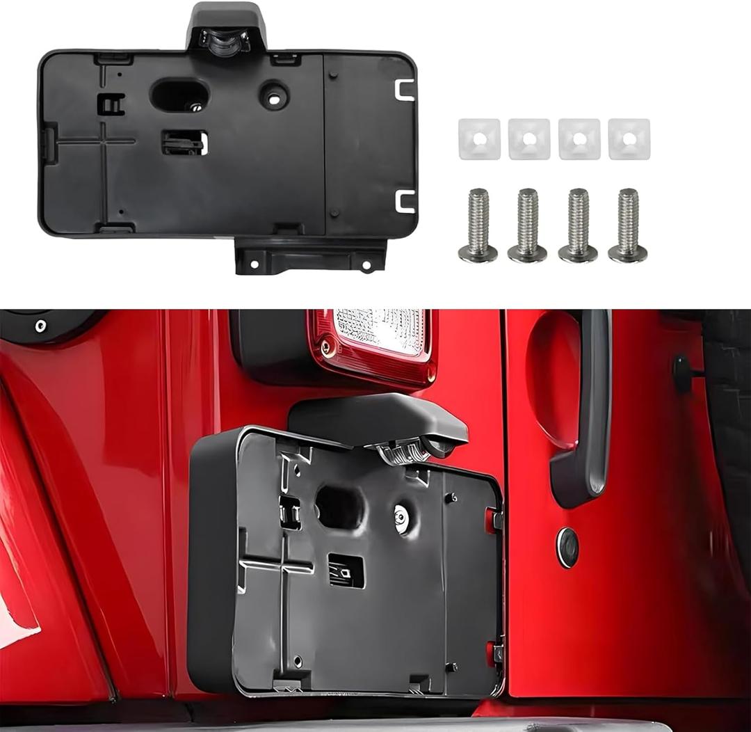 Rear License Plate Holder Frame with Mounting Bracket & Lamp Replacement for Jeep Wrangler JK JKU 2007-2017 (Black)