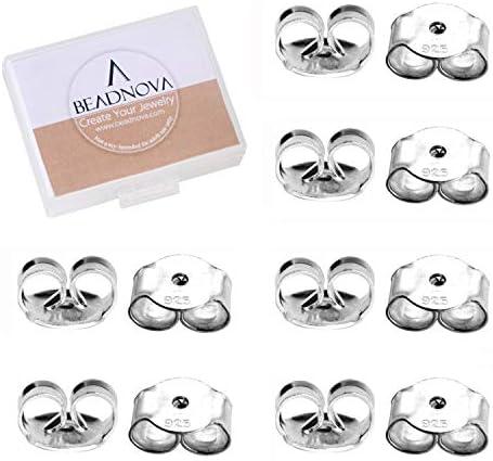 BEADNOVA 925 Sterling Silver Earring Backs Butterfly Earring Backing for Studs Locking Ear Studs Stopper Hypoallergenic Earstud Backings Replacement Secure Earstud Backs for Posts (6pcs)