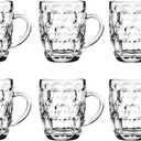 TUSAPAM Dimple Stein Beer Mug Set, 20 oz Beer Glasses with Handle, Glass Beer Mugs, Dishwasher and Freezer Safe, Clear and Sturdy, Set of 6