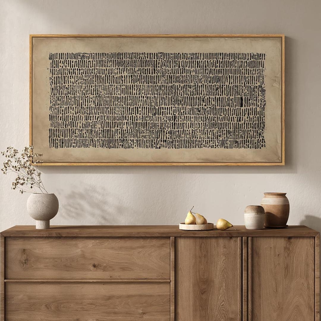 Large Framed Abstract Wall Art for Living Room, Neutral Wabi Sabi Black Brown Canvas Artwork for Walls, Horizontal Abstract Painting Print Wall Decor for Bedroom Home Office, 30x60 Inch