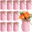 Rustic Vase for Table Centerpieces 4.33 Inch Small Petite Flower Vase with Twine Bow Vintage Farmhouse Decor for Wedding Reception Dining, Home Galvanized Metal Buckets(Pink,12 Pcs)