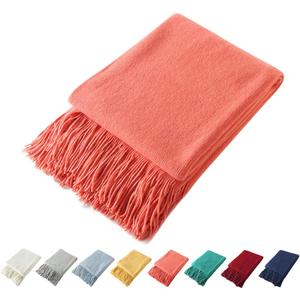 Homiest Decorative Knitted Throw Blanket with Fringe Soft & Cozy Tassel Blanket for Couch Sofa Bed (Orange,50x60)