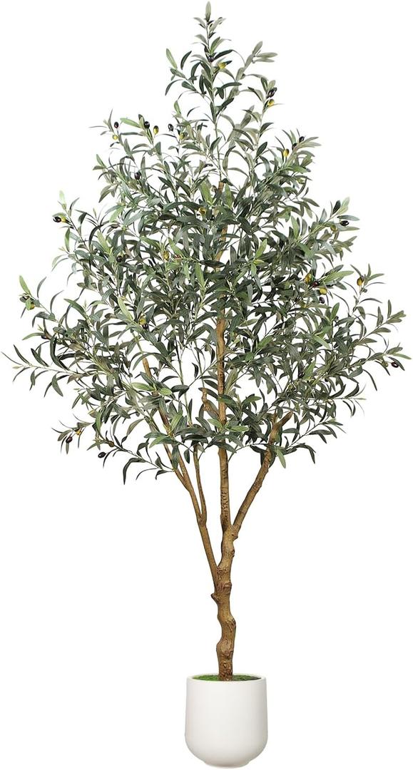 6FT Olive Trees Artificial Indoor - Realistic Artificial Olive Tree Indoor with White Planter, Large Full Fake Plants with Lifelike Fruits and Leaves for Modern Home Office Living Room Decor