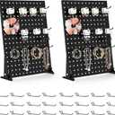 Urban Deco Portable & Adjustable Peg Board Display Stand | 17x13 Inch with 12 Hooks | Small Pegboard Quick-Setup, Metal Jewelry Organizer for Retail Stores, Craft Shows & Vendor Events (2-Pack, Black)