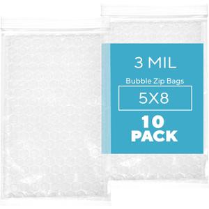 10 Pack, 5" x 8" Bubble Reclosable Zip Bags, 3 Mil Thick Polyethylene, Zipper Closure (5" x 8", 10)