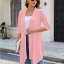 YSYOKOW Women's Open Front Cardigan Lightweight Soft Knit 3/4 Sleeve High-Low Draped Hem Loose Casual Duster (Pink, M)