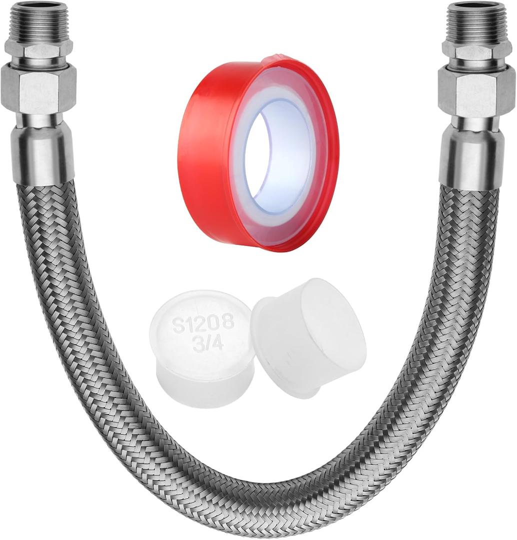 Industrial Grade Compressor Jumper Hose Kit  3/4" NPT Male, 15" Length, 450 PSI & 750F  Heavy-Duty 3/4" Air Hose with Two Rotating Male Adapters for Air Compressors
