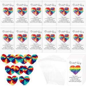 Mindsoft 200 Sets Pride Party Favors Lgbt Gay Emotional Cheer Support Gift Pocket Hug Gift Cute Hand Crocheted Rainbow Heart Pocket Hug Inspirational Card and Bag Pride Month Gifts for Adult Friend