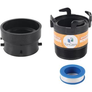 TonGass RV Sewer Pipe Adapter 3" Rotating Rigid Bayonet Adapter with Male Thread & Hooks, Termination Fitting with 3" Bayonet & Hub, RV Sewer Hose Connector for Waste Disposal - Black (1 x Combo Pack)
